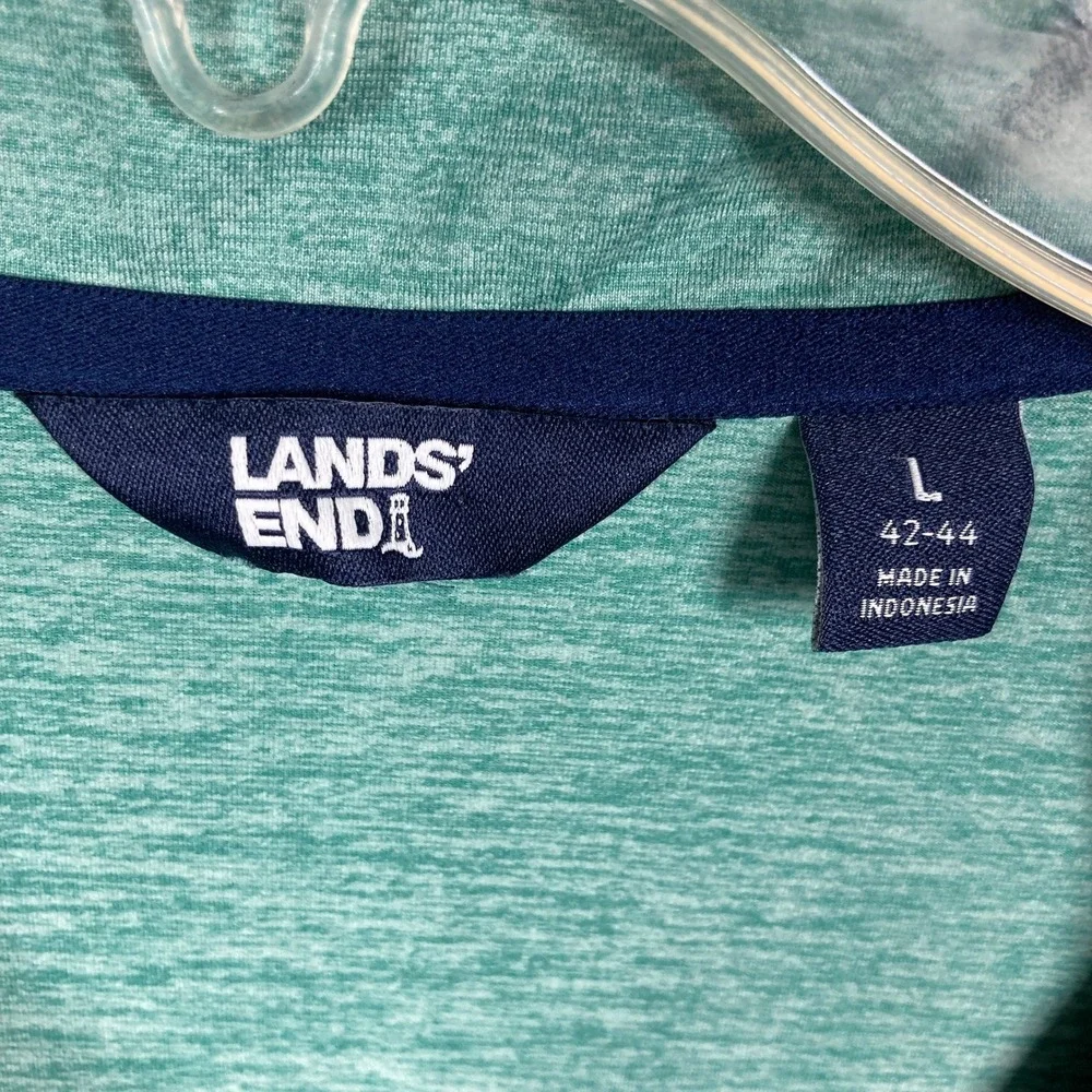 Lands' End Quarter Zip Pullover‎ Mens Large Teal Heather Navy Stretch Pocket
